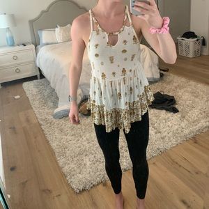 free people beige and white floral detailed tank